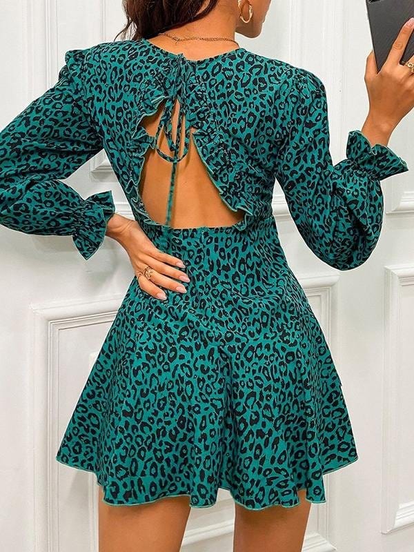 Layered Ruffle Hem Leopard Dress