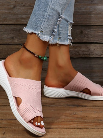 Women's Sandals Plus Size Outdoor Slippers Flyknit Shoes Outdoor Daily Beach Summer Flat Heel Open Toe Classic Casual Synthetics Tissage Volant Loafer Solid Color Solid Colored Black Pink Blue - LuckyFash™