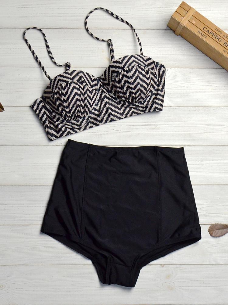 Leaf Printed High Waist Two Piece Swimsuits