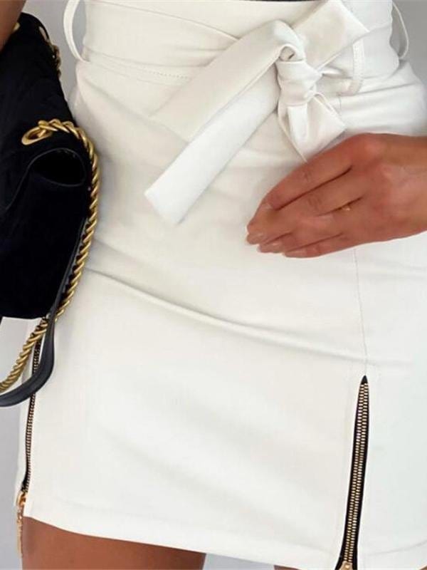 Leather Pu Strappy Zipper High Waist Bag Hip Skirt SKI2107211120WHIS White / S