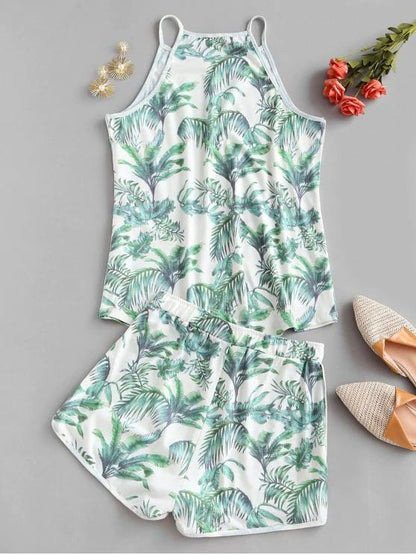 Leaves Print Lounge Two Piece Set for Women