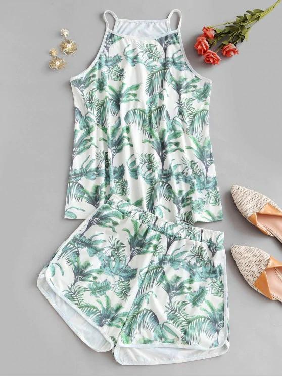 Leaves Print Lounge Two Piece Set for Women