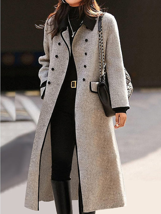 Women's Winter Coat Long Overcoat Double Breasted Laple Trench Coat with Pockets Warm Windproof Fall Loose Fit Outerwear Long Sleeve Black Grey