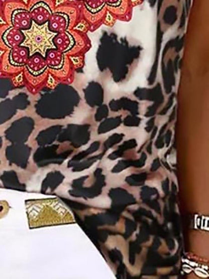 Leopard And Flower Print Camisole Vest