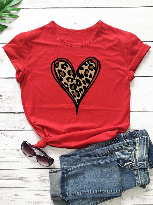 Leopard And Heart Print Tee