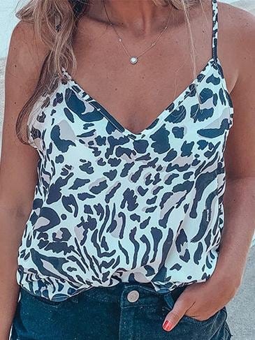 Leopard And Zebra Printed V-Neck Casual Tank Tops