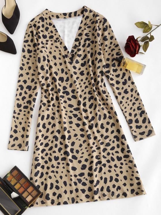 Leopard Animal Print Long Sleeve Tight Dress DRE210304478KHAS Khaki / S