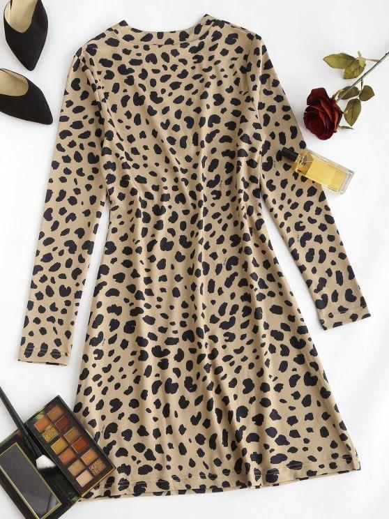 Leopard Animal Print Long Sleeve Tight Dress