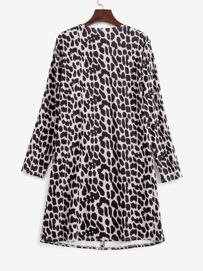 Leopard Animal Print Pocket Open Tunic Cardigan for Women