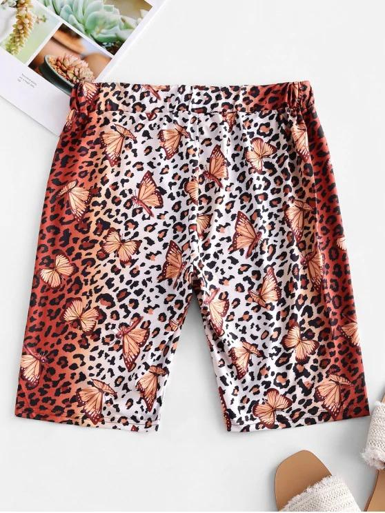 Leopard Butterfly High Waisted Biker Shorts for Women