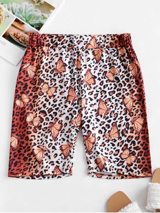 Leopard Butterfly High Waisted Biker Shorts for Women