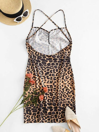 Leopard Criss Cross Backless Bodycon Dress - LuckyFash™