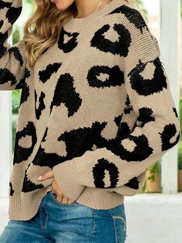 Leopard Drop Shoulder Loose Jumper Sweater - LuckyFash™