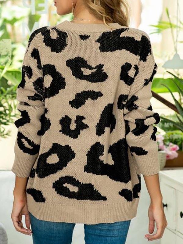 Leopard Drop Shoulder Loose Jumper Sweater - LuckyFash™