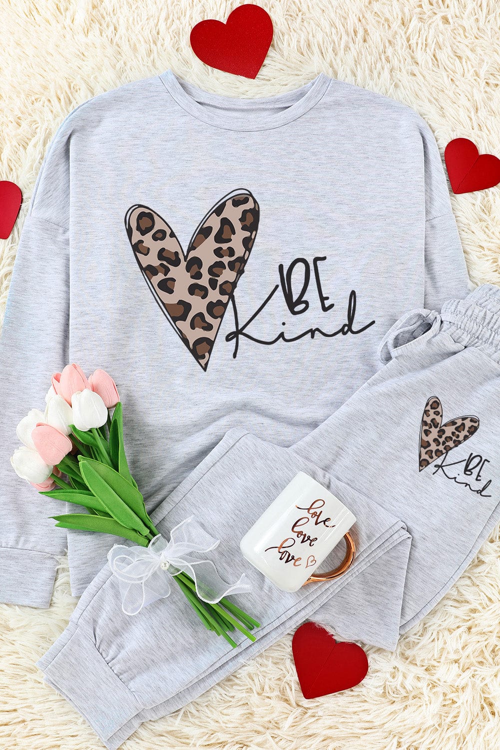 Leopard Heart Graphic Lounge Set for Positive Vibes