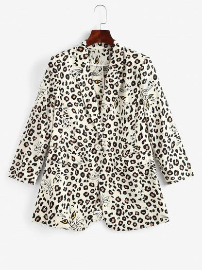 Leopard Padded Shoulder One Button Blazer - LuckyFash™