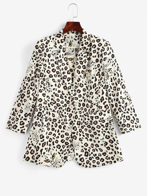 Leopard Padded Shoulder One Button Blazer for Women