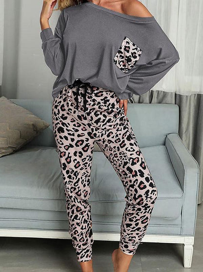 Leopard Print Casual Lace-Up Pants Suit for Women