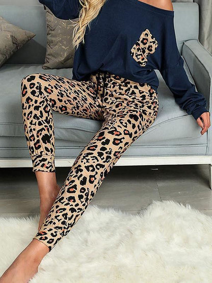 Leopard Print Casual Lace-Up Pants Suit for Women