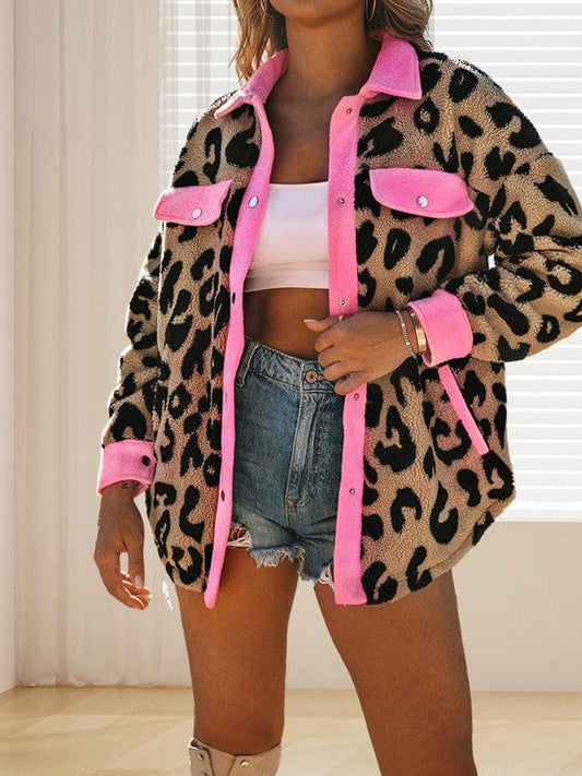 Leopard Print Polar Fleece Cardigan Jacket for Women