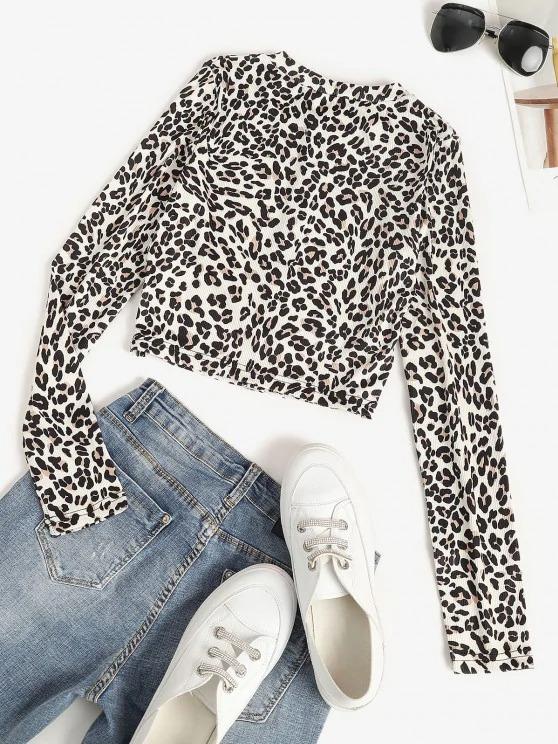 Leopard Ribbed Crop Slim Baby Tee - LuckyFash™