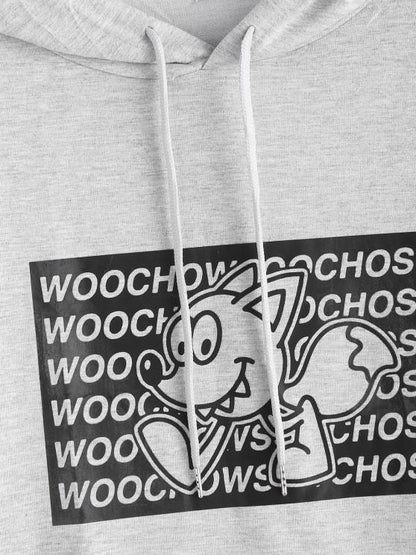 Letter Cartoon Graphic Front Pocket Hoodie - LuckyFash™