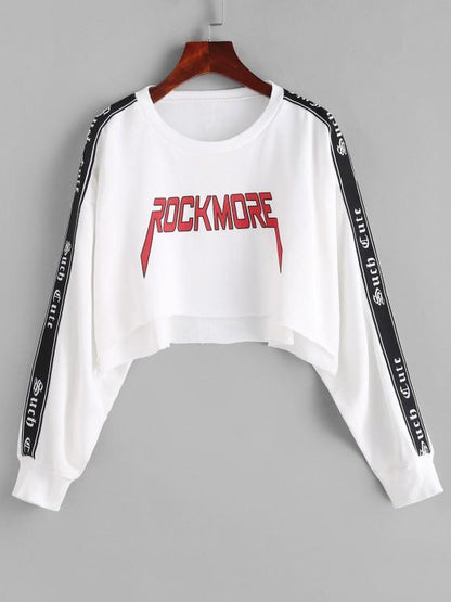 Letter Drop Shoulder High Low Crop Sweatshirt for Women