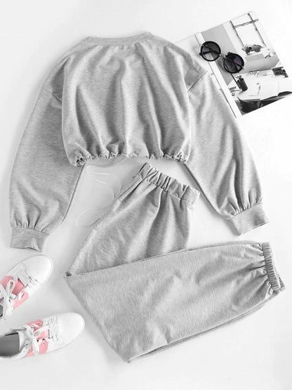 Letter Drop Shoulder Toggle Drawstring Joggers Set - LuckyFash™