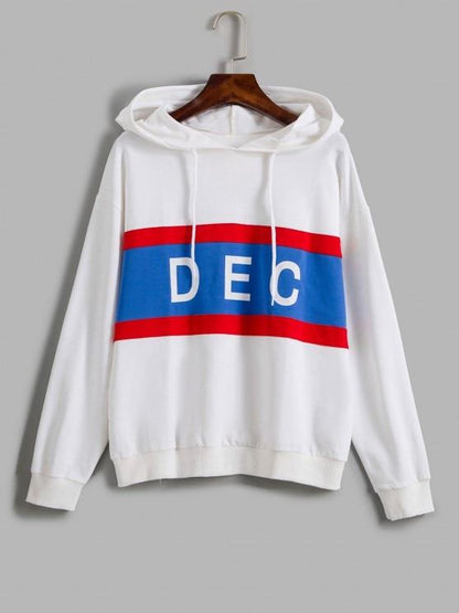 Letter Graphic Drawstring Hoodie for Women