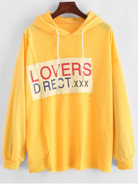 Letter Graphic Drop Shoulder Slit Hoodie - LuckyFash™