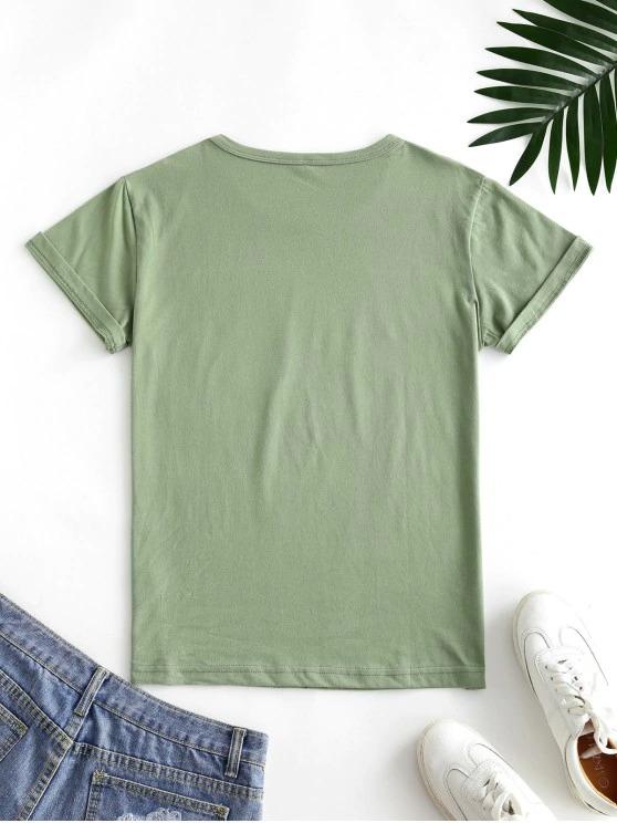 Letter Leaf Print Cotton Short Sleeve Tee - LuckyFash™