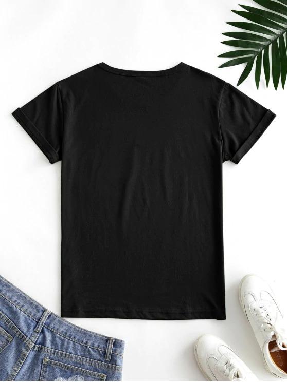 Letter Leaf Print Cotton Short Sleeve Tee - LuckyFash™