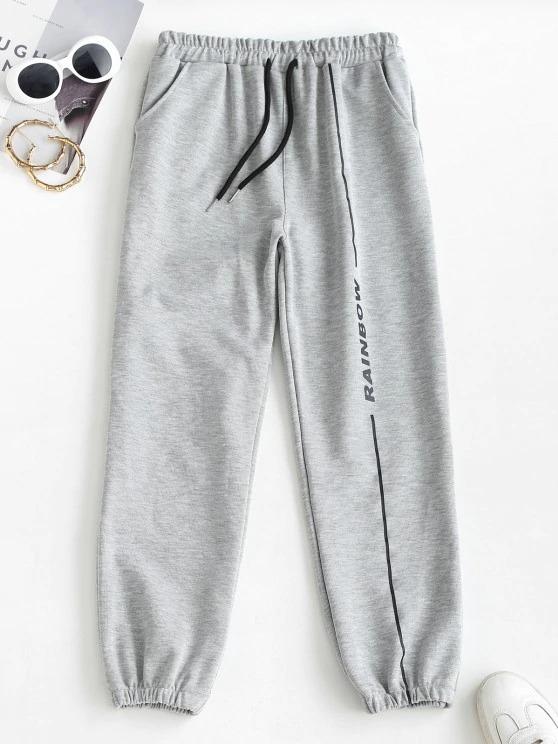 Letter Print Drawstring Ninth Jogger Pants - LuckyFash™