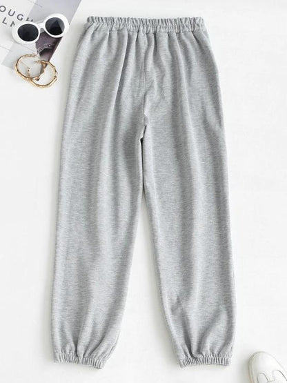 Letter Print Drawstring Ninth Jogger Pants - LuckyFash™