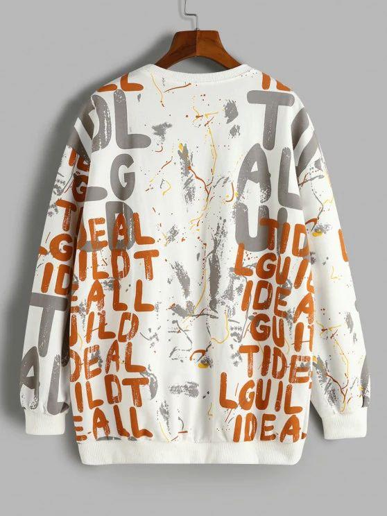 Letter Scrawl Drop Shoulder Loose Sweatshirt - LuckyFash™