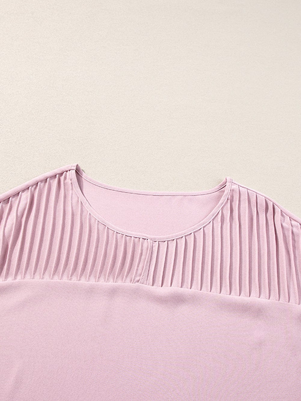 Light Pink Pleated Patch Crew Neck T-Shirt