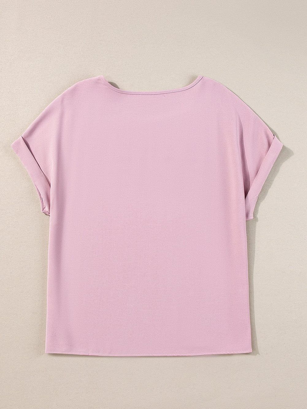 Light Pink Pleated Patch Crew Neck T-Shirt