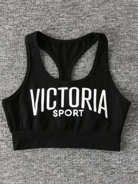 Light Support Letter Graphic Racer Back Sports Bra for Women