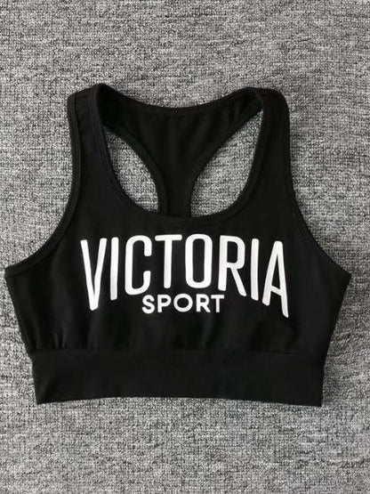 Light Support Letter Graphic Racer Back Sports Bra - LuckyFash™