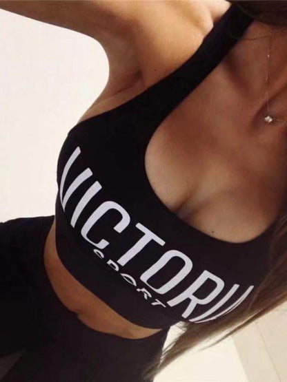 Light Support Letter Graphic Racer Back Sports Bra - LuckyFash™