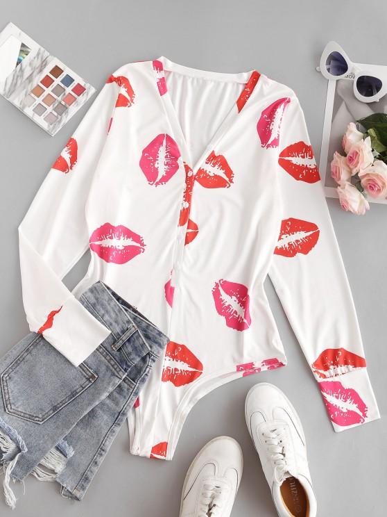 Lips Print Long Sleeve Bodysuit - LuckyFash™