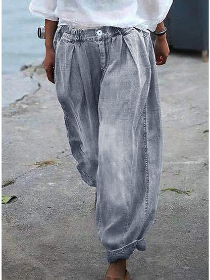 Women's Joggers Pants Trousers Baggy Faux Denim Mid Waist Fashion Coastal Grandma Style Casual Weekend Print