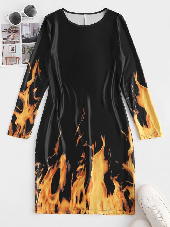 Long Sleeve Hot Flame Print Mini Dress - LuckyFash™