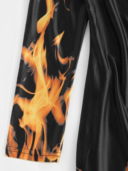 Long Sleeve Hot Flame Print Mini Dress - LuckyFash™