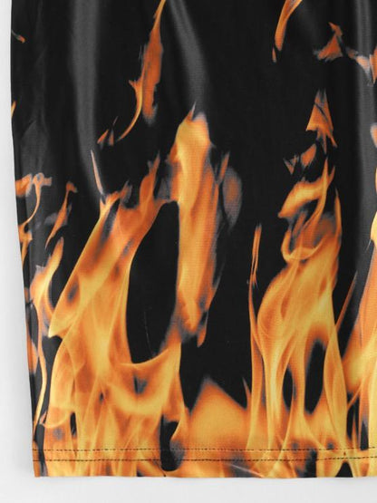 Long Sleeve Hot Flame Print Mini Dress - LuckyFash™