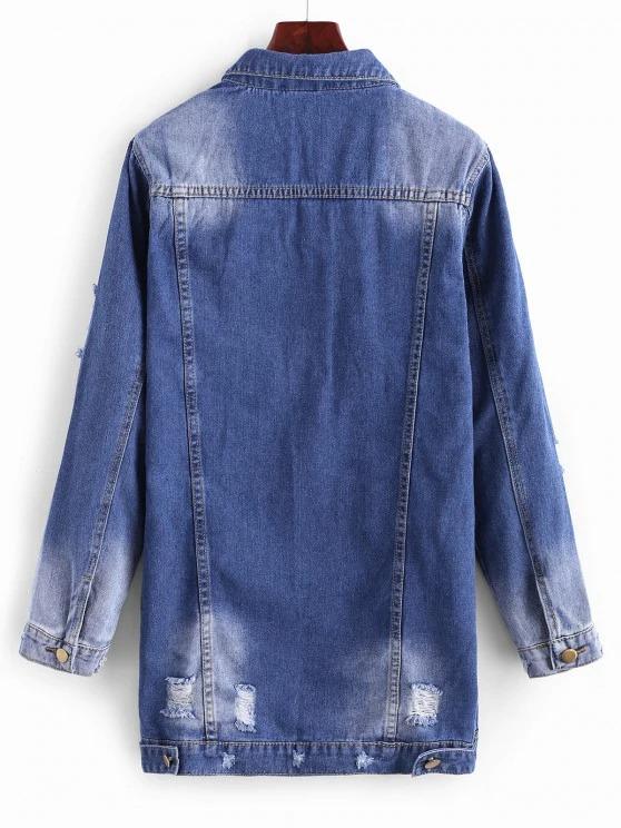 Longline Button Up Distressed Denim Coat - LuckyFash™