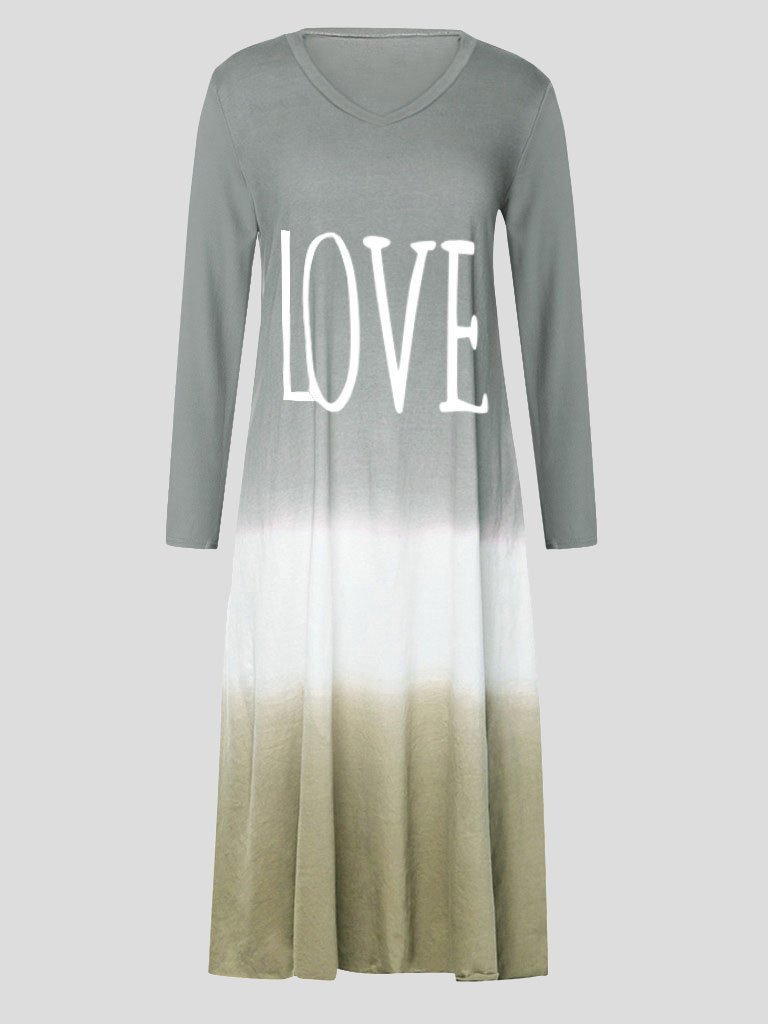 Maxi Dresses - Loose Contrast Stitching Long-sleeved Dress - MsDressly