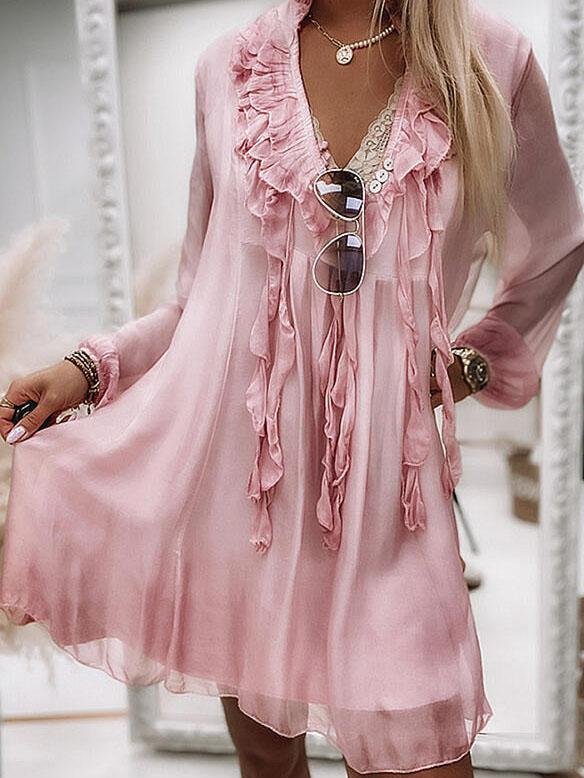 Loose Lapel Long Sleeve Chiffon Dress - LuckyFash™