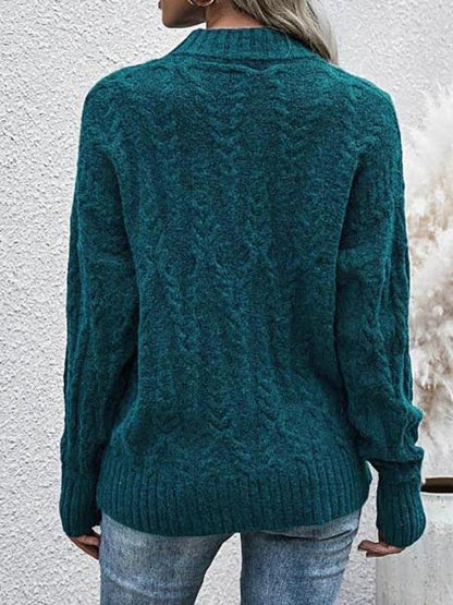 Loose Mock Neck Cable Knit Sweater - LuckyFash™