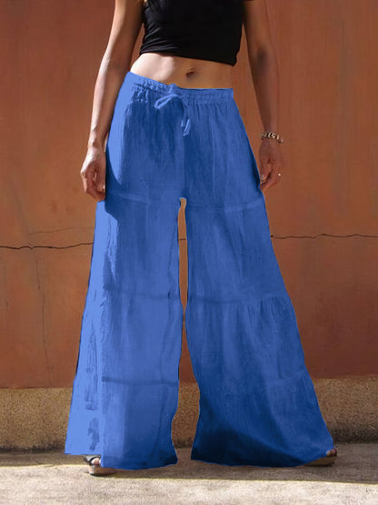 Pants - Loose Solid Elastic Waist Plus Size Wide Leg Pants - MsDressly